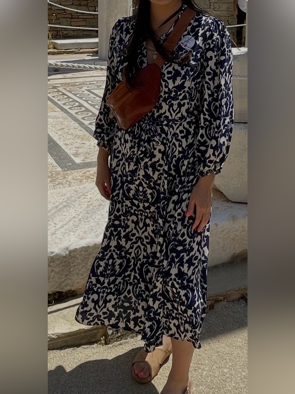 Zara Navy and White Printed Maxi Dress